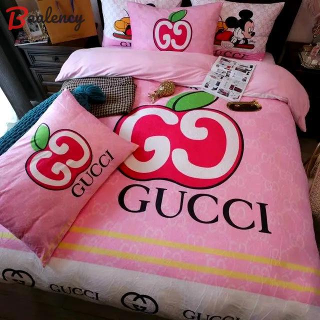 Gucci apple mickey mouse luxury brand bedding sets bedspread duvet cover set, bedroom decor , thanksgiving decorations for home best luxury bed sets gift thankgivings and christmas bedding sets