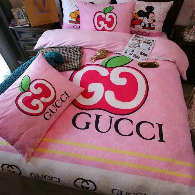 Gucci apple mickey mouse luxury brand bedding sets bedspread duvet cover set, bedroom decor , thanksgiving decorations for home best luxury bed sets gift thankgivings and christmas Bedding Sets