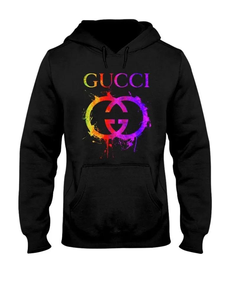 Gucci colorful logo black unisex hoodie outfit for men women luxury brand clothing special gift Hoodie 3D
