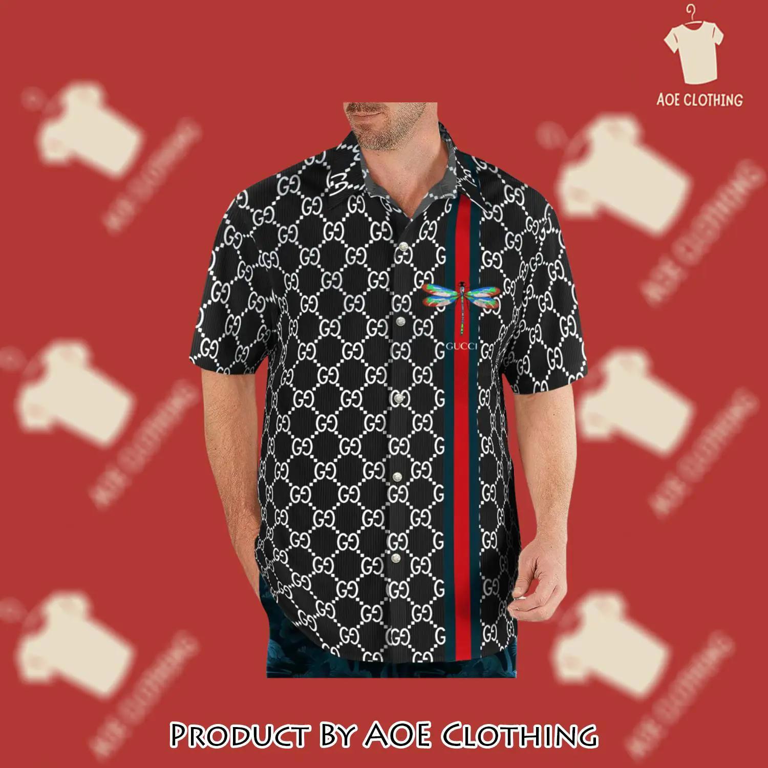 Gucci dragonfly black luxury brand premium fashion hawaii shirt Hawaii Shirt Shorts & Flip Flops