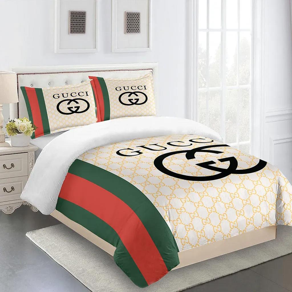 Gucci fashion logo limited luxury brand bedding sets, bedroom decor , thanksgiving decorations for home 17 best luxury bed sets gift thankgivings and christmas Bedding Sets