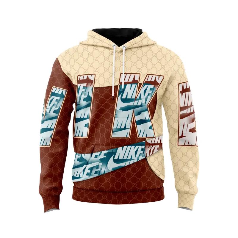 Gucci nike snake brown beige unisex hoodie outfit for men women luxury brand clothing special gift Hoodie 3D