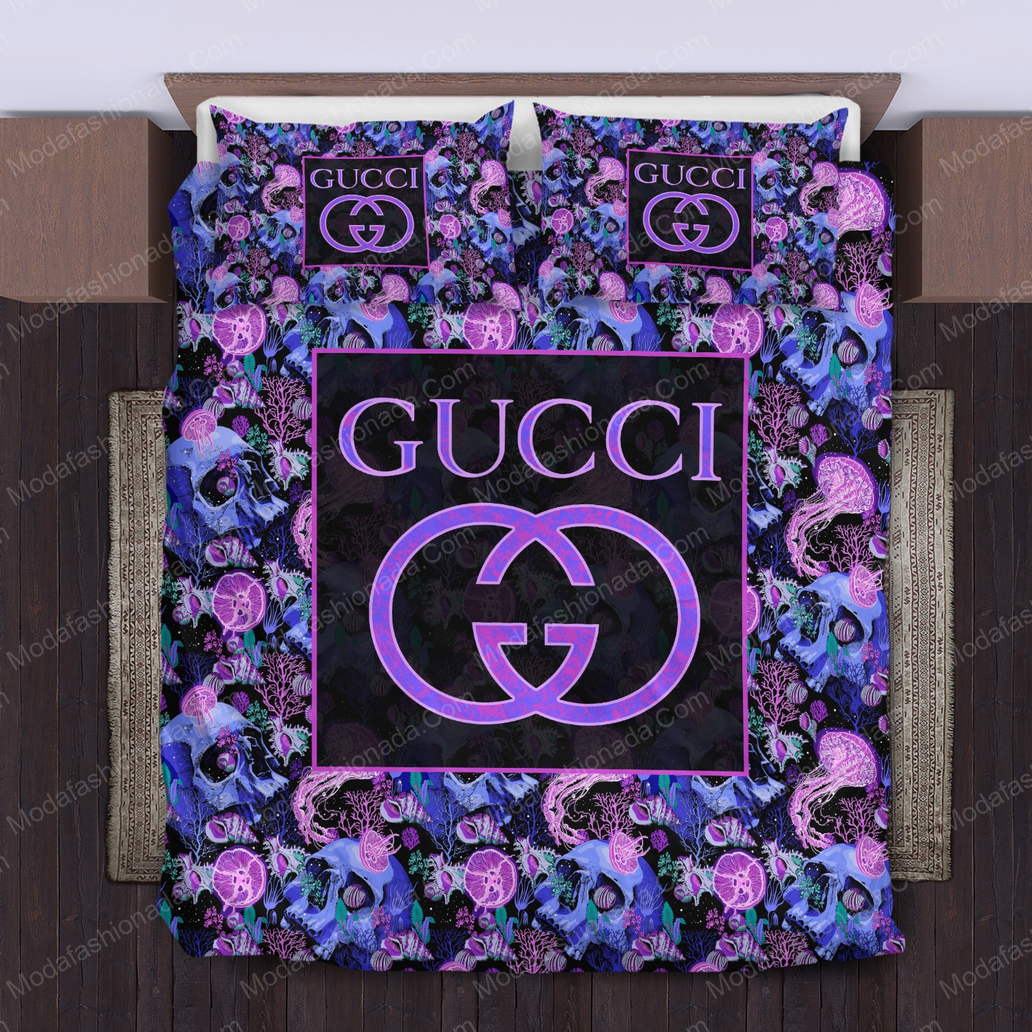Gucci pattern violet skull bedding sets model 24 home decoration Bedding Sets