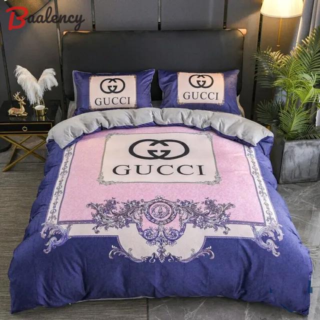 Gucci pink blue luxury brand bedding sets bedspread duvet cover set, bedroom decor , thanksgiving decorations for home best luxury bed sets gift thankgivings and christmas bedding sets