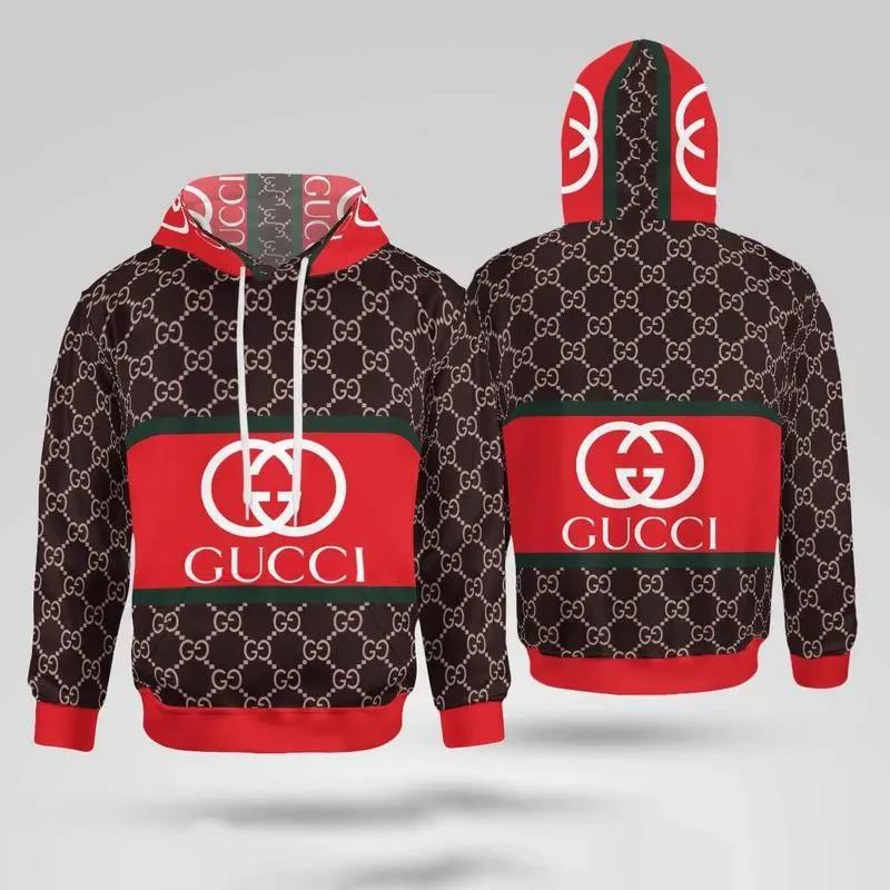 Gucci red brown unisex hoodie gucci logo hoodie for men women Hoodie 3D