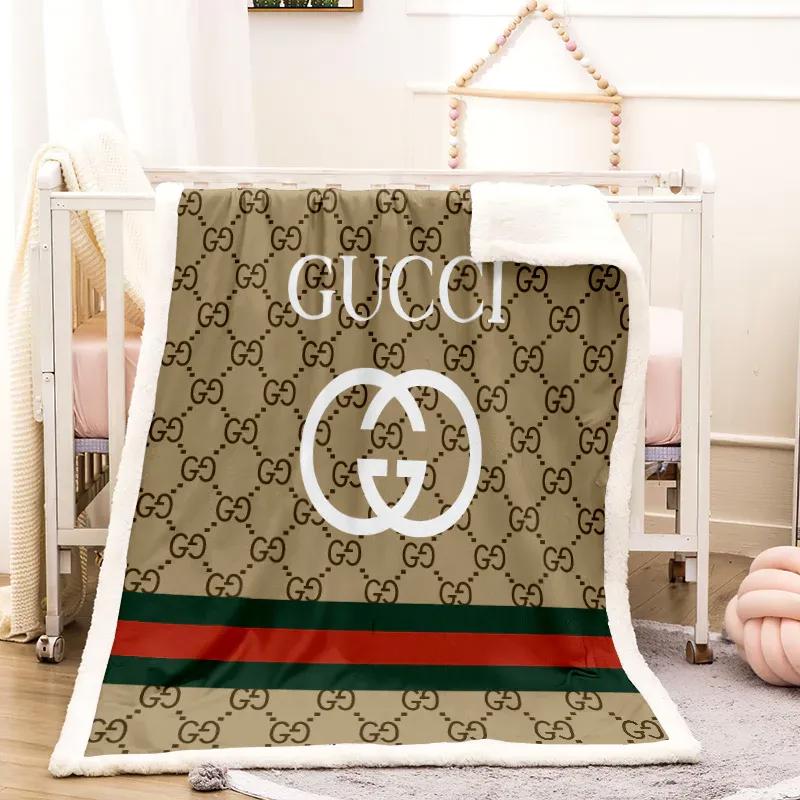 Gucci white logo beige luxury brand premium blanket fleece home decor 37 Blanket Fleece