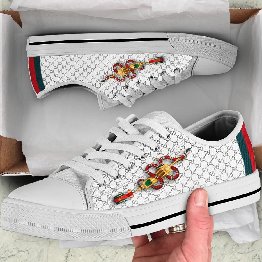 Gucci white snake low top canvas shoes sneakers hot best for men women 103 lwcs Low Top Canvas Shoes