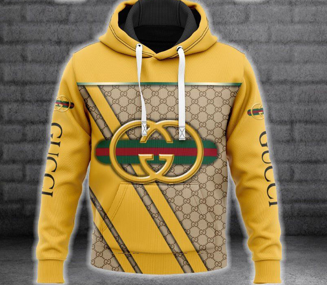 Gucci yellow pattern fashion luxury brand hoodie for men women Hoodie 3D