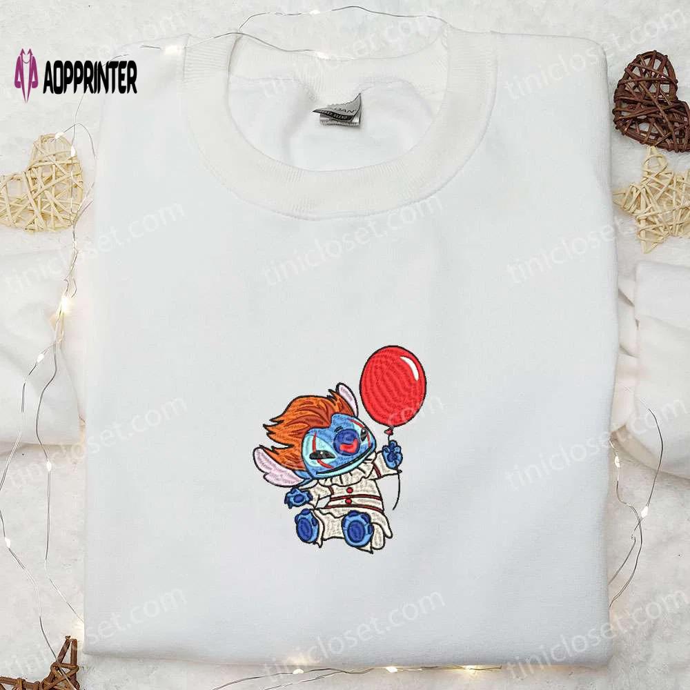 Halloween balloon pennywise stitch embroidered shirt – it horror movie best gift for halloween lovers Embroidered Shirt
