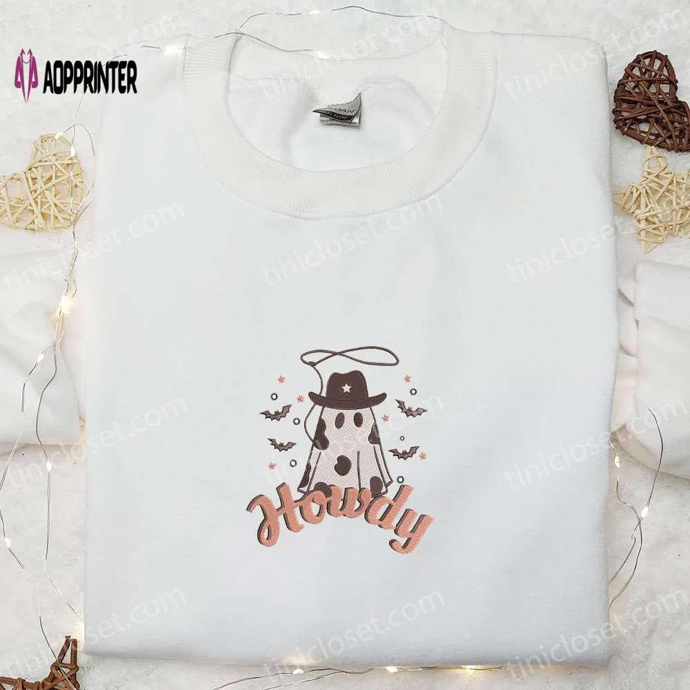Halloween howdy cowboy ghost embroidered shirt – funny sweatshirt best gifts for halloween lovers Embroidered Shirt