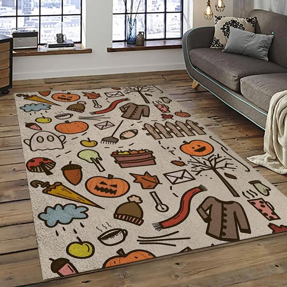 Halloween style pumpkin autumn retangle carpet area rug home decor halloween gift hal69 Rectangle Rug