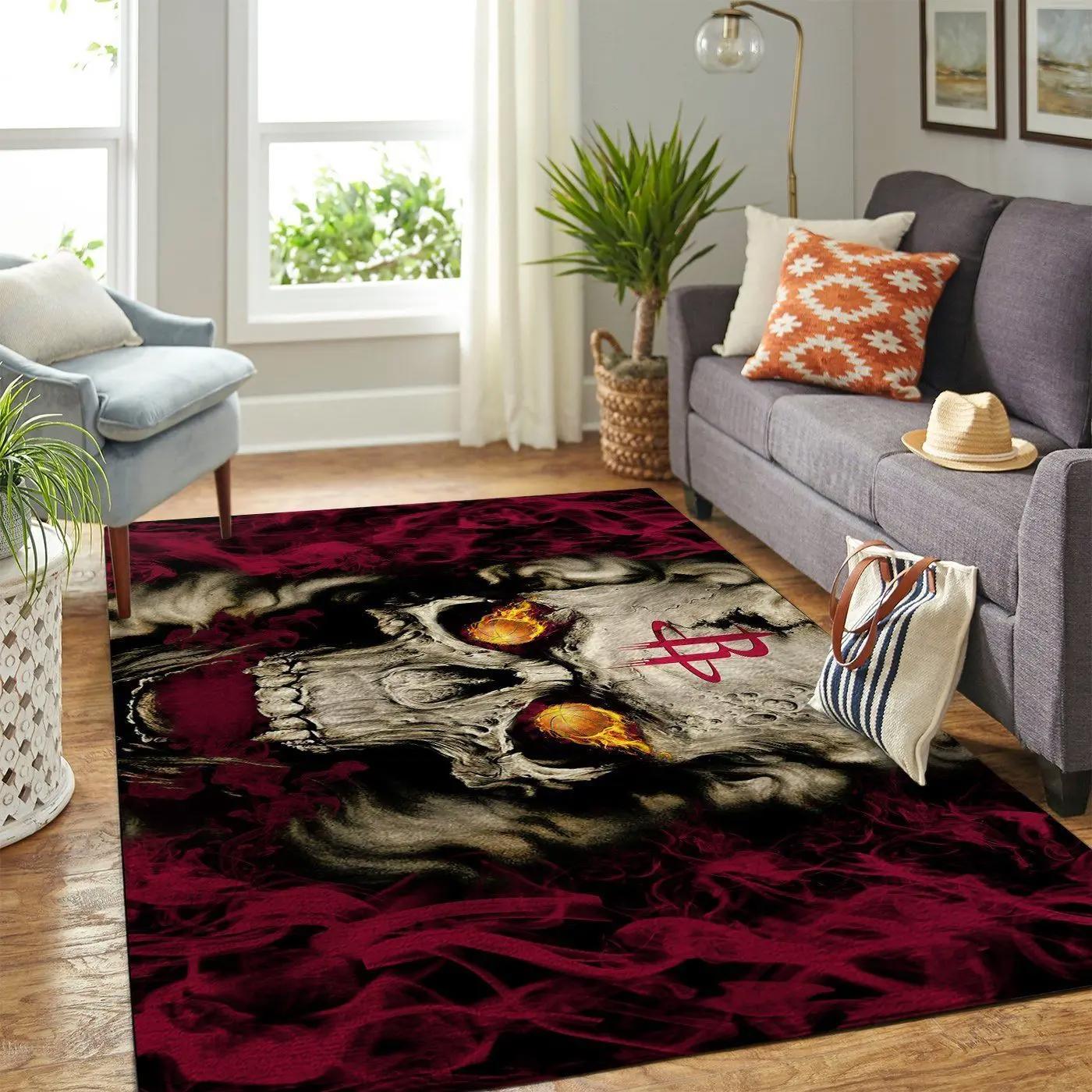 Houston rockets nba team logo skull style living room rug regtangle carpet Rectangle Rug
