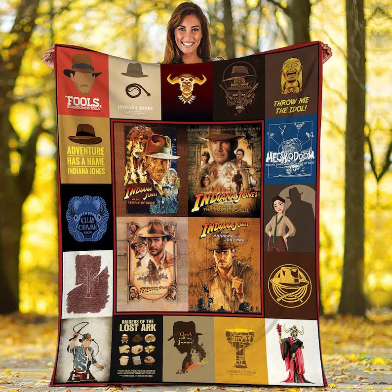 Indiana jones fleece blanket, indiana jones blanket, indiana jones fan gifts, birthday gifts, christmas gifts Quilt Blanket