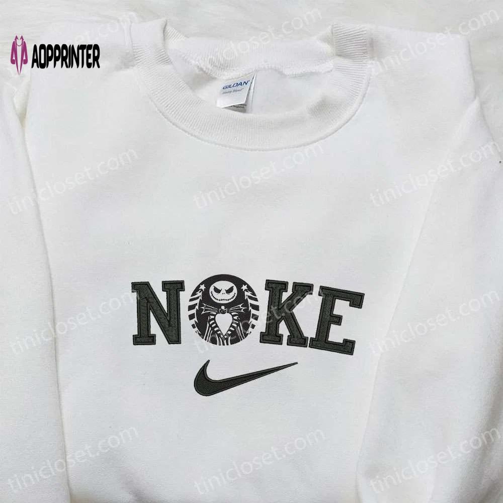 Jack skellington x nike embroidered t-shirt nightmare before christmas characters hoodie nike inspired sweatshirt Embroidered Shirt