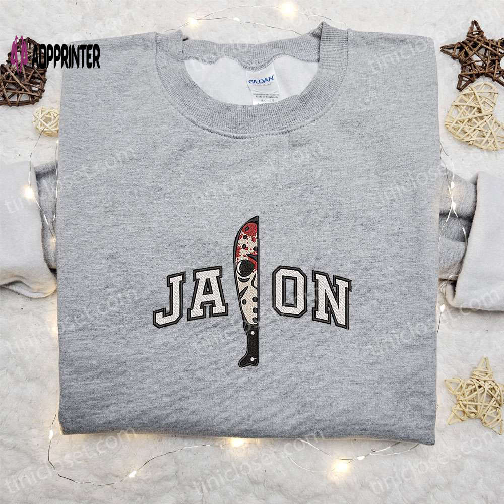 Jason voorhees knife embroidered hoodie: horror characters sweatshirt for halloween lovers Embroidered Shirt
