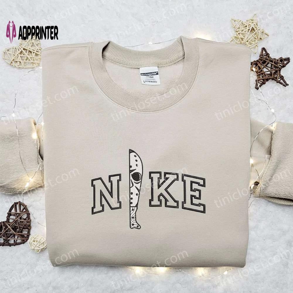 Jason voorhees knife x nike hoodie: best halloween gift nike inspired shirt Embroidered Shirt