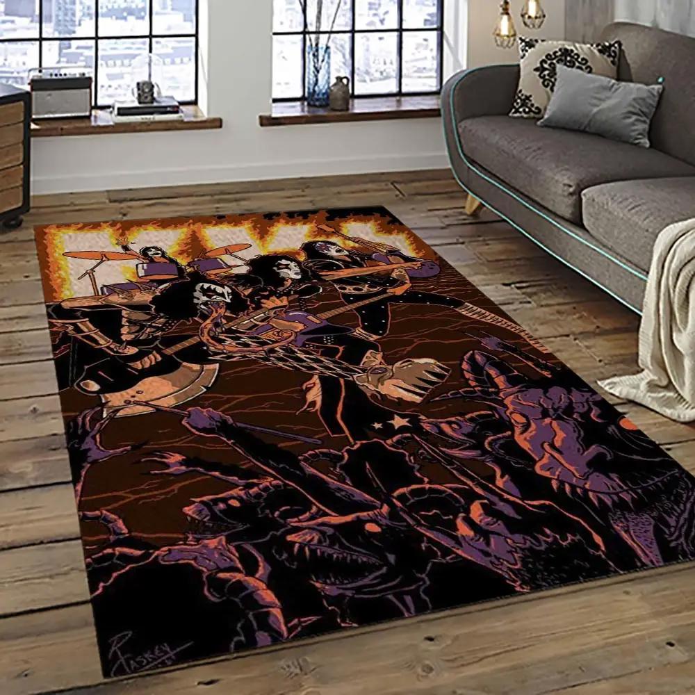 Kiss rock band music retangle carpet area rug home decor best gift for fan and friends as40 Rectangle Rug