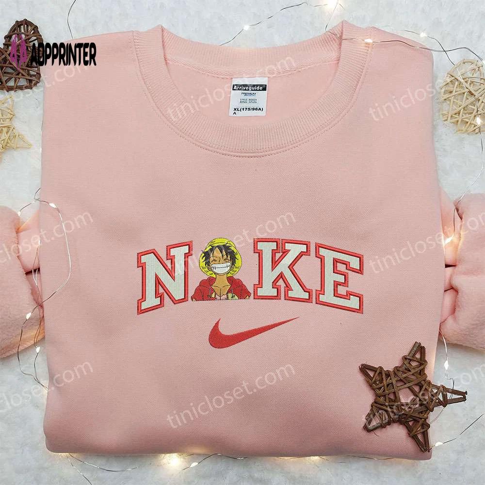 Laughing luffy x nike embroidered shirt – custom one piece tee Embroidered Shirt
