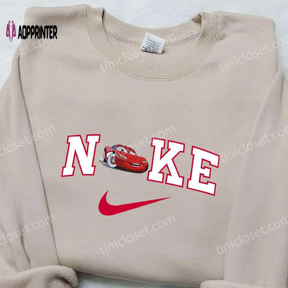 Lightning mcqueen x nike embroidered sweatshirt cars cartoon & nike inspired shirt Embroidered Shirt