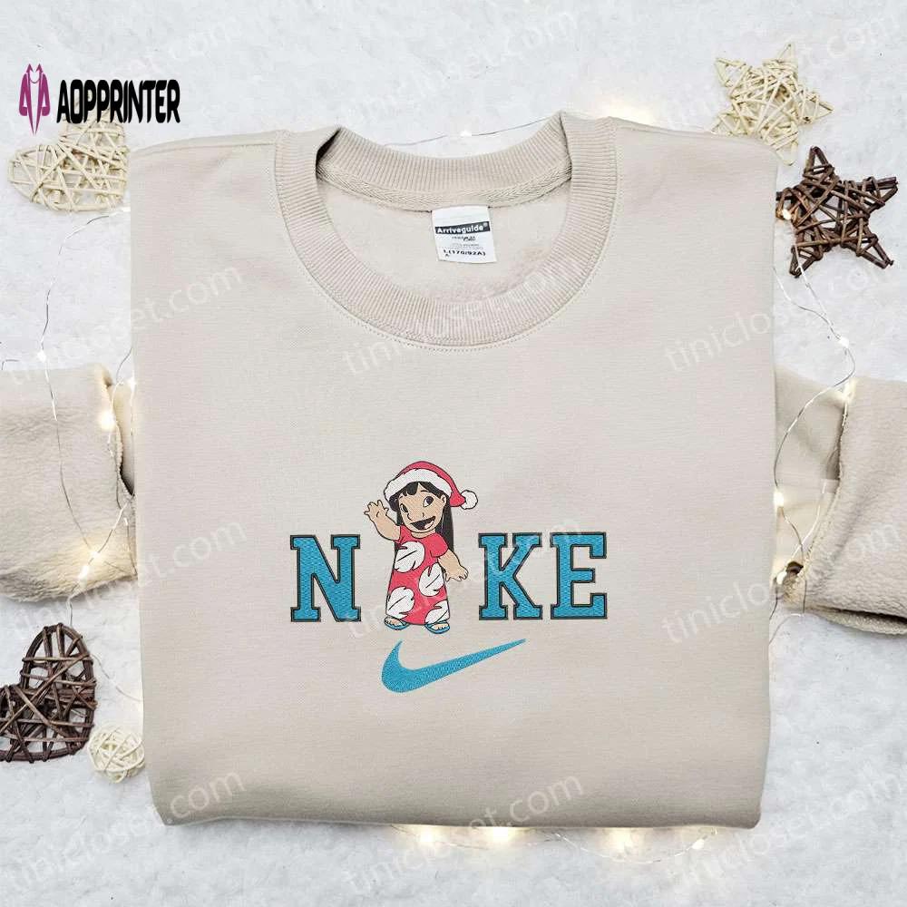 Lilo xmas hat x nike christmas sweatshirt: disney characters movie embroidered shirt best gift ideas Embroidered Shirt