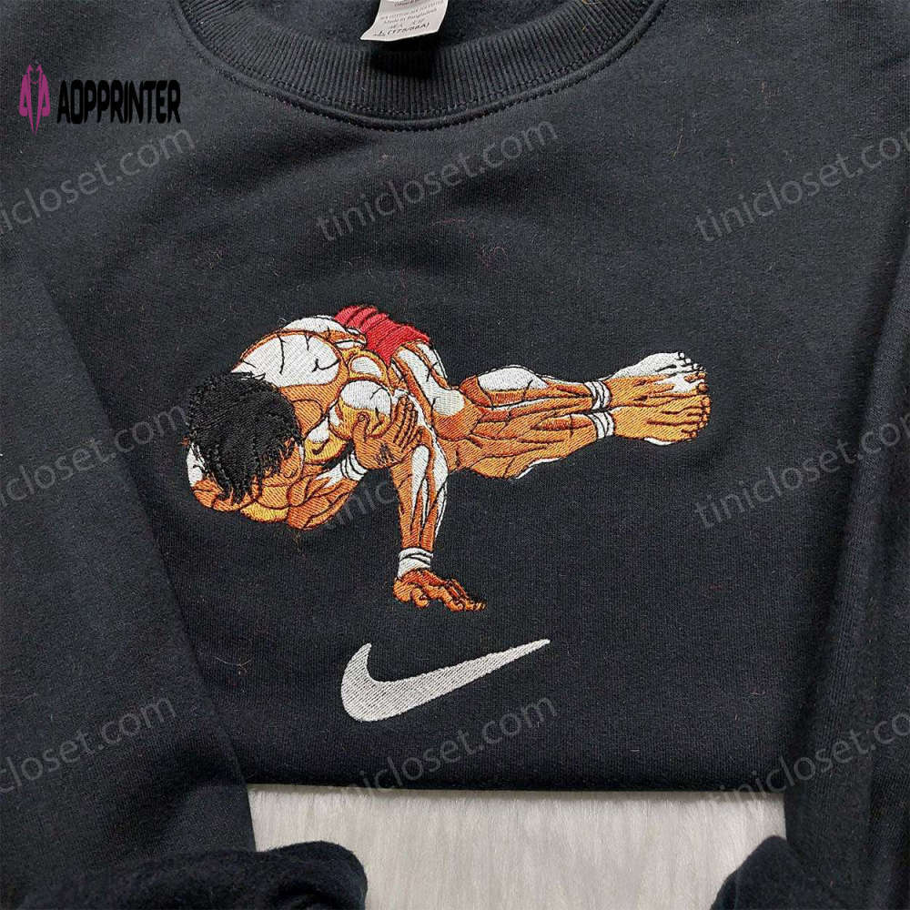 Limited baki hanma pose embroidered shirt nike swoosh sweatshirt anime hoodie Embroidered Shirt