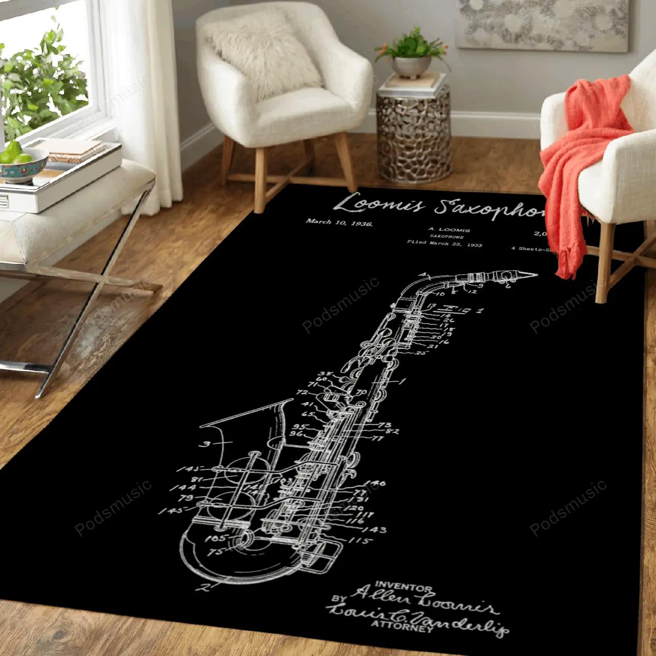 Loomis saxophone patent music area rug living room carpet rug regtangle carpet floor decor home decor Rectangle Rug
