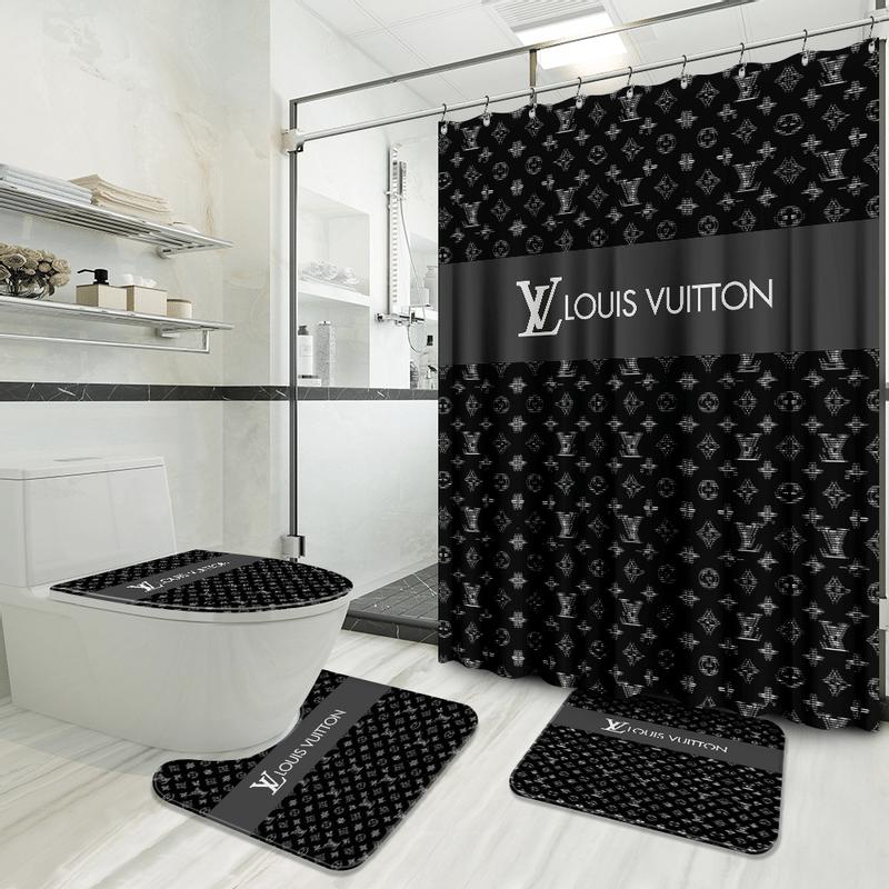 Louis vuitton bathroom set luxury shower curtain waterproof luxury brand hot 2023 56 Bathroom Accessory Sets