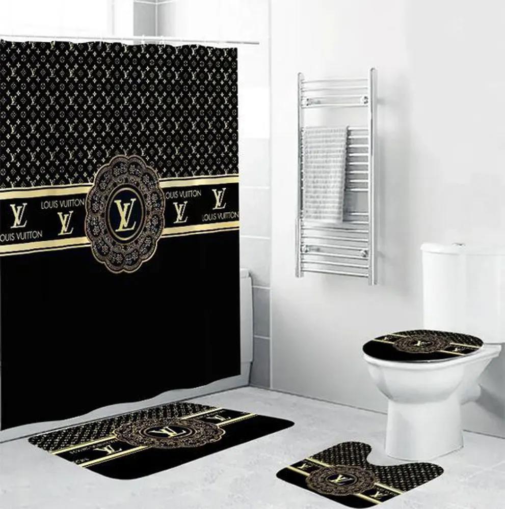 Louis vuitton black bathroom set luxury fashion brand bath mat hypebeast home decor Bathroom Set