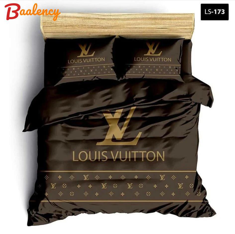 Louis vuitton brown fashion logo luxury brand premium bedding sets, bedroom decor , thanksgiving decorations for home bedding sets