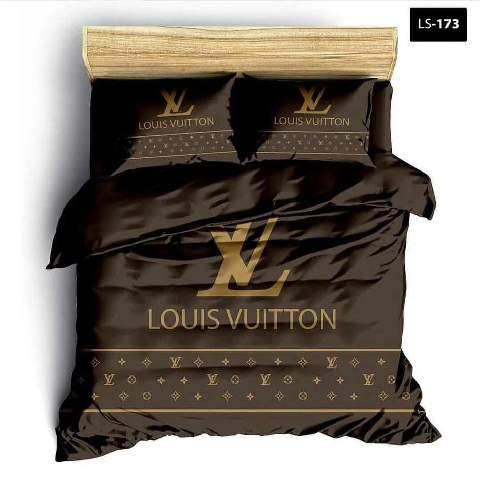 Louis vuitton brown fashion logo luxury brand premium bedding sets, bedroom decor , thanksgiving decorations for home Bedding Sets