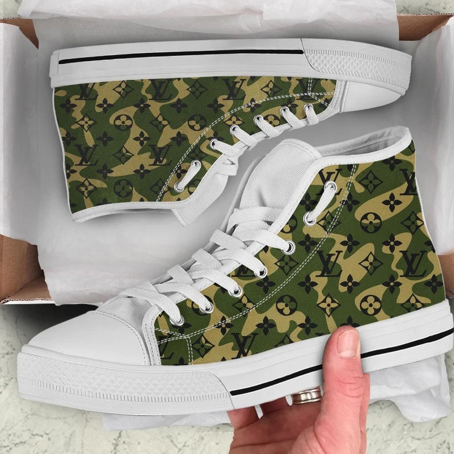 Louis vuitton camo high top canvas shoes sneakers hot best lv for men women hot 2023 23 High Top Canvas Shoes
