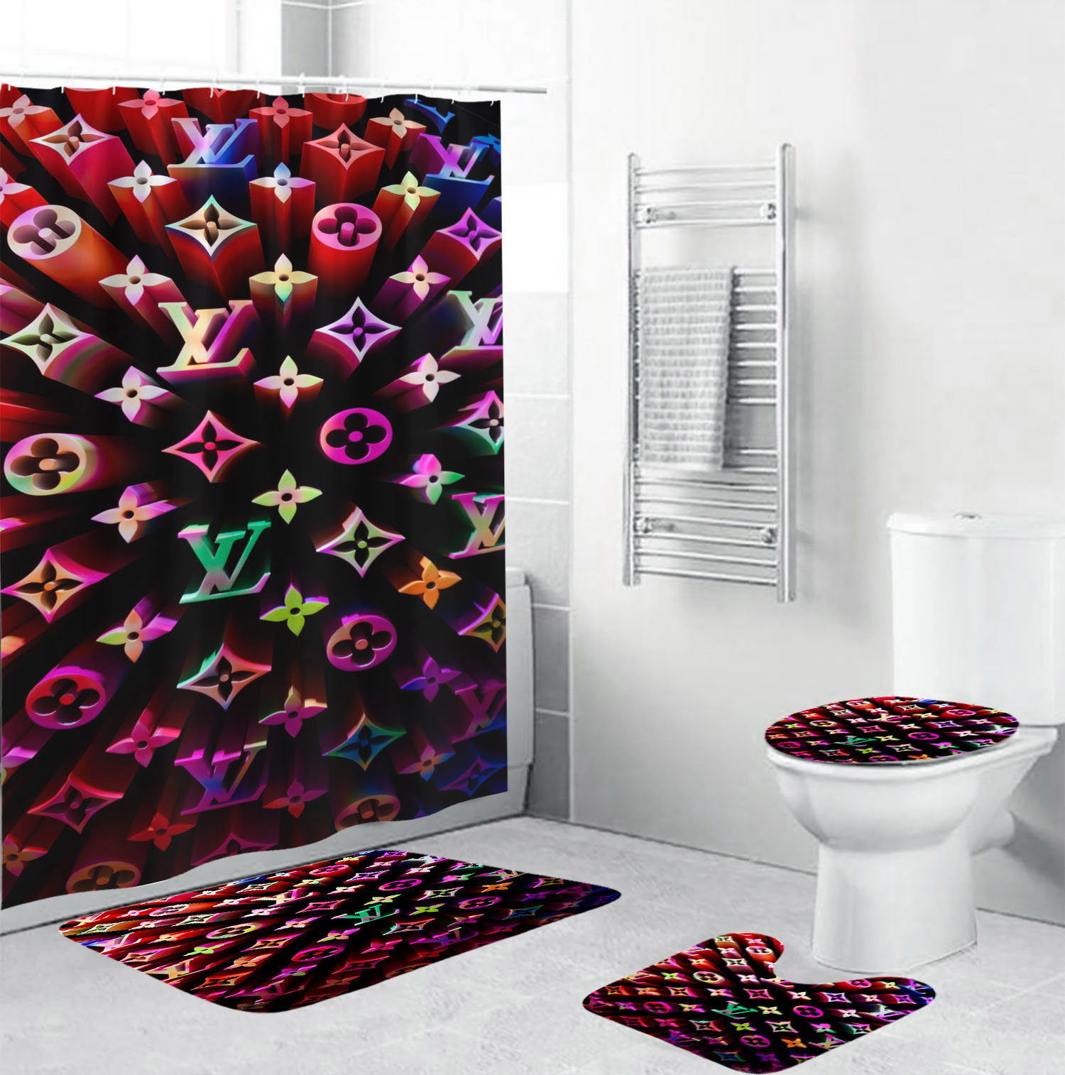 Louis vuitton colorful d monogram bathroom set luxury fashion brand bath mat hypebeast home decor Bathroom Set
