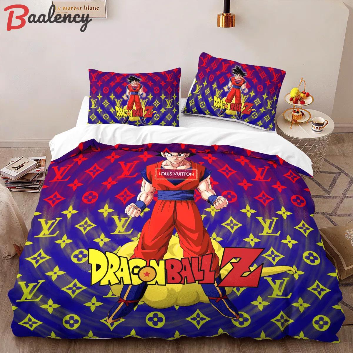 Louis vuitton dragon ball hot luxury logo brand bedding sets bedspread duvet cover set, bedroom decor , thanksgiving decorations for home best luxury bed sets gift thankgivings and christmas bedding sets