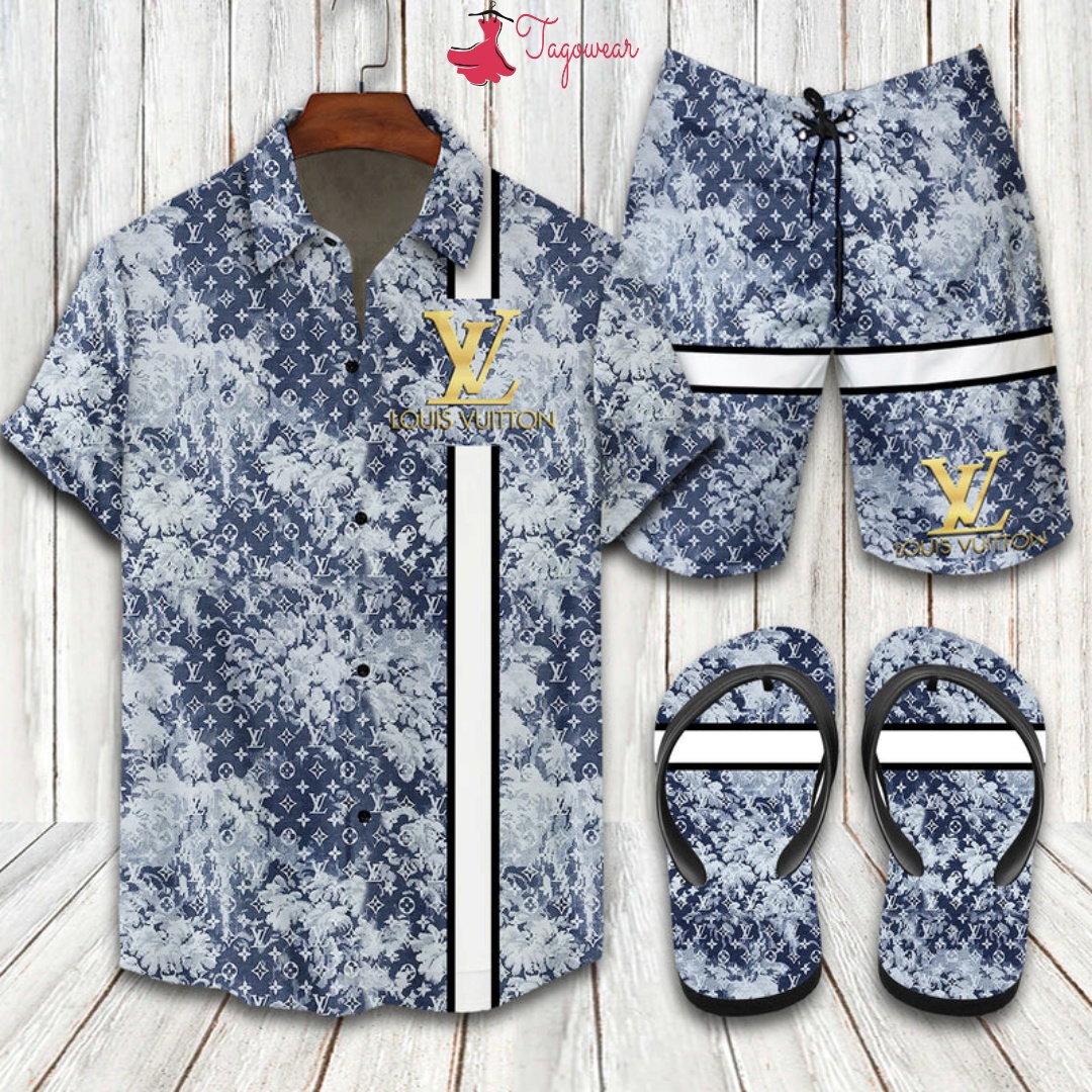 Louis vuitton  flip flops and combo hawaiian shirt, beach shorts luxury summer clothes style #541 Hawaii Shirt Shorts & Flip Flops