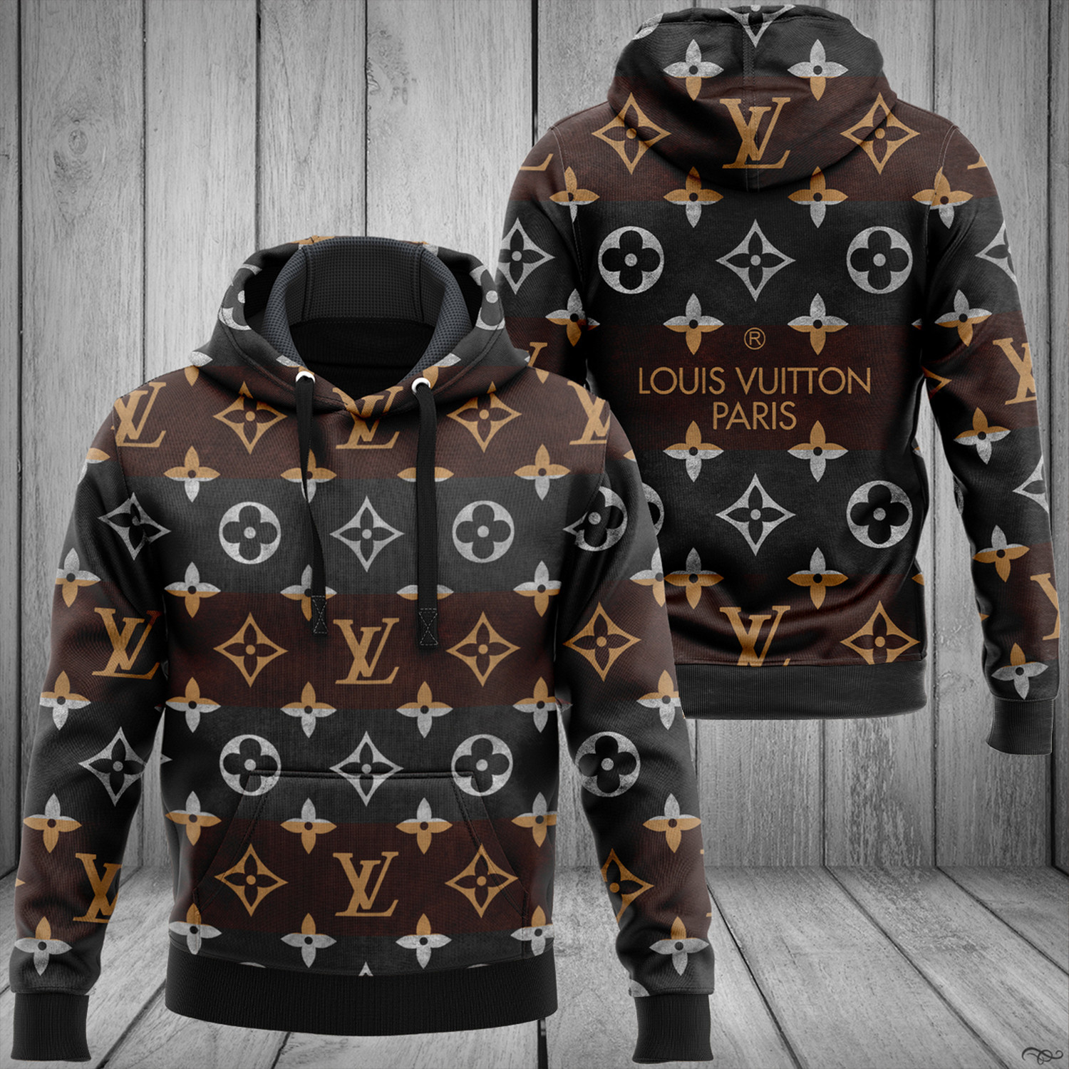 Louis vuitton grey brown fashion luxury brand hoodie for men women Hoodie 3D