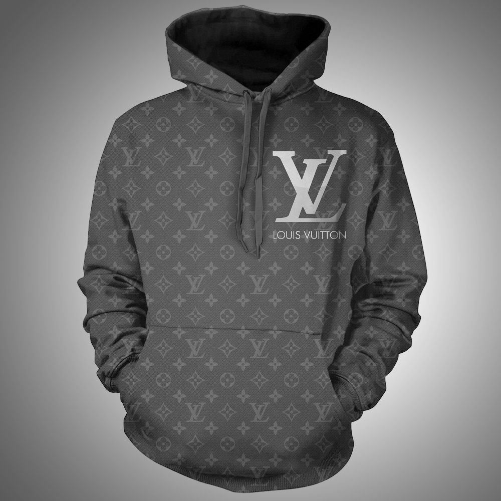 Louis vuitton grey hoodie luxury brand clothing clothes outfit for men women Hoodie 3D
