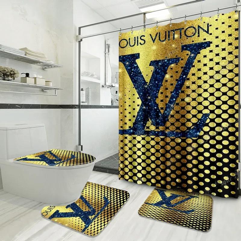 Louis vuitton logo type 1460 Bathroom Accessory Sets Bath Mat Set Luxury Fashion Brand Home Decor Toilet Cover Pedestal Rug Hypebeast Bathroom Bathroom Sets Waterproof Shower Curtain
