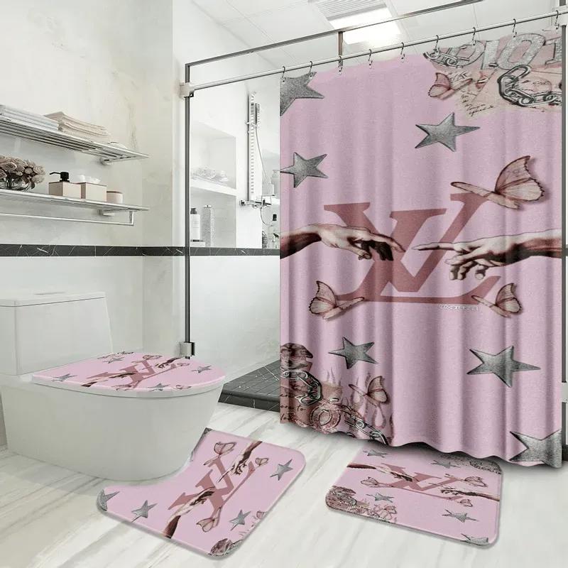 Louis vuitton logo type 578 Bathroom Accessory Sets Hypebeast Bathroom Waterproof Shower Curtain Pedestal Rug Bath Mat Set Toilet Cover Home Decor Luxury Fashion Brand Bathroom Sets