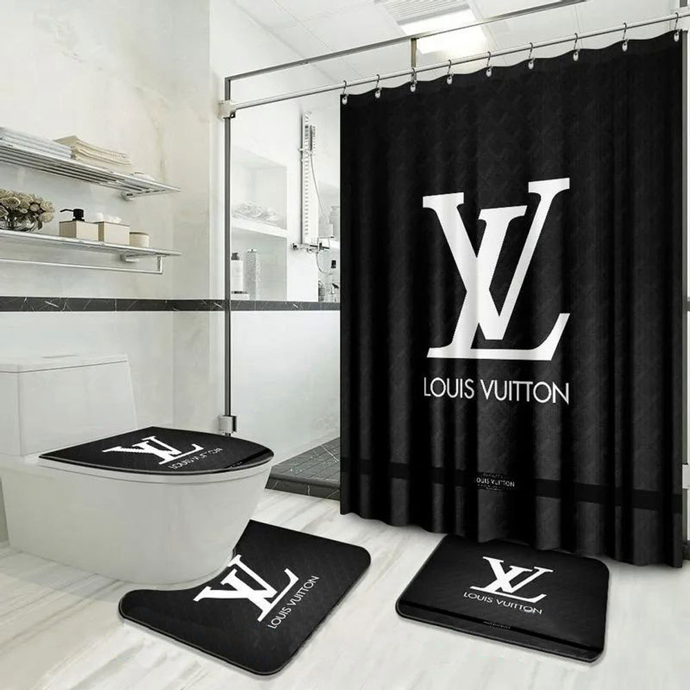 Louis vuitton lv black bath mat hypebeast luxury fashion brand bathroom sets home decor Bathroom Set