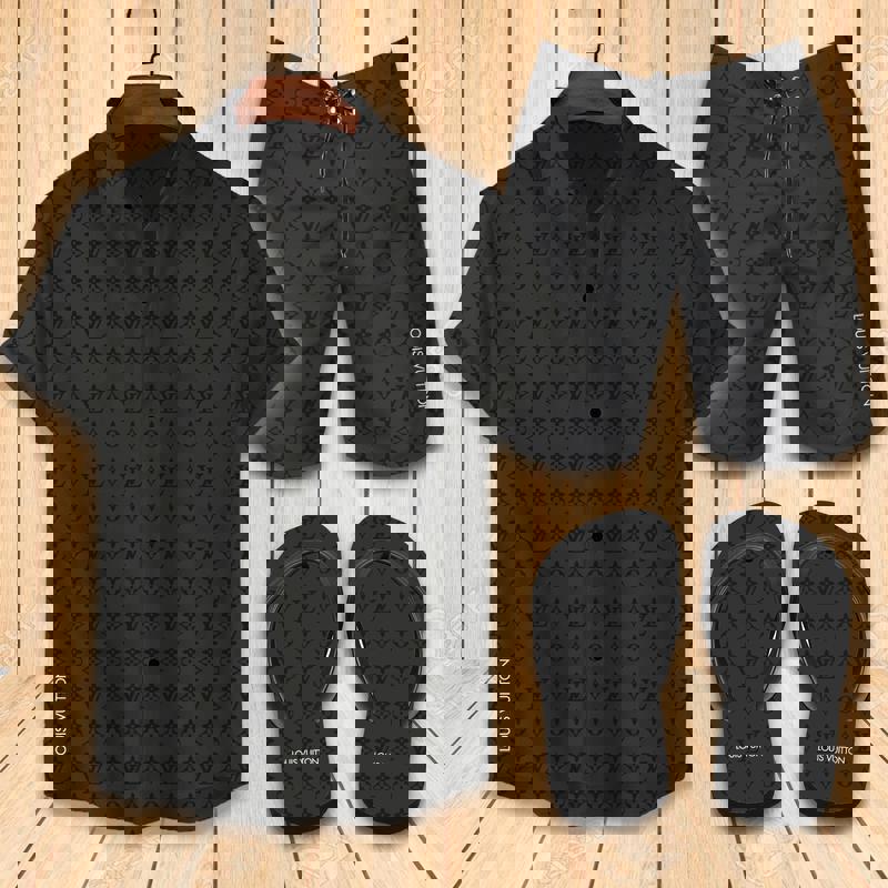 Louis vuitton lv flip flops and combo hawaii shirt shorts luxury brand summer outfit 2 Hawaii Shirt Shorts & Flip Flops