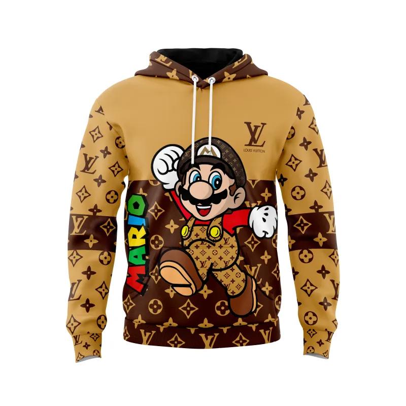 Louis vuitton mario running yellow brown unisex hoodie outfit for men women luxury brand clothing special gift Hoodie 3D