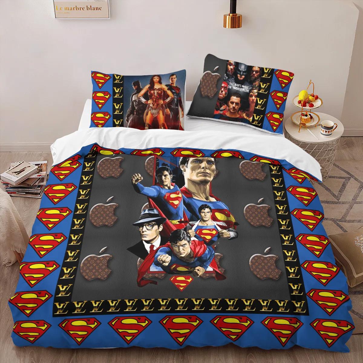Louis vuitton superman edition louis vuitton lv logo type 1173 Bedding Sets hyperbeast Bedroom luxury ideas bed linen blankets covers duvet home decor sheets bedclothes bedspread premium fashion brand
