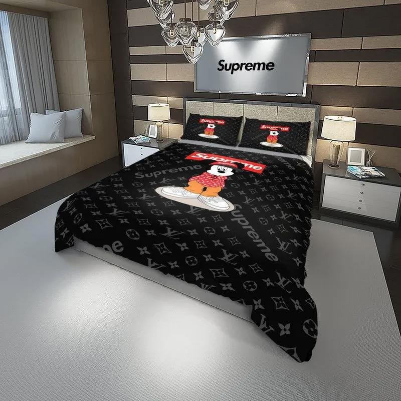 Louis vuitton supreme luxury mickey french fashion bedding sets duvet cover bedroom sets bedset best luxury bed sets gift thankgivings and christmas Bedding Sets