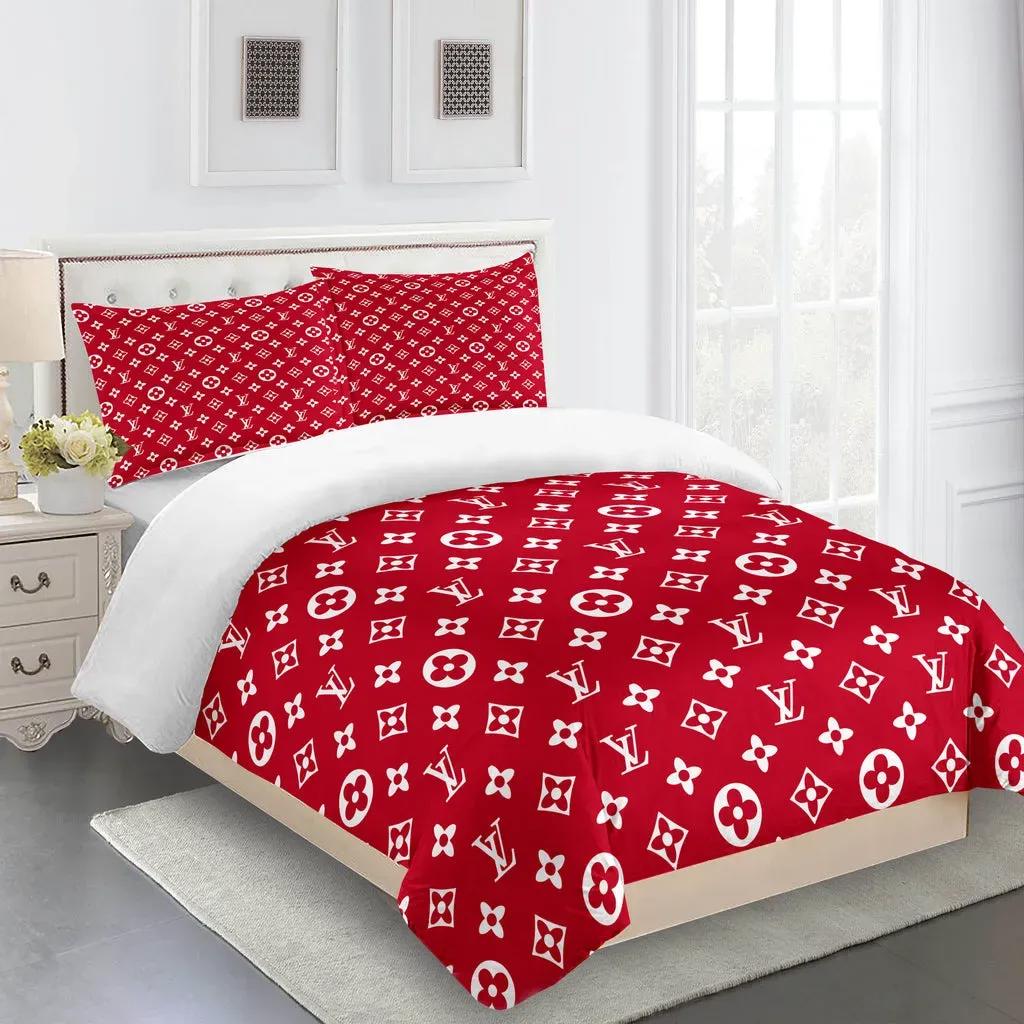 Louis vuitton suprme fashion logo limited edition luxury brand bedding sets, bedroom decor , thanksgiving decorations for home best luxury bed sets gift thankgivings and christmas Bedding Sets