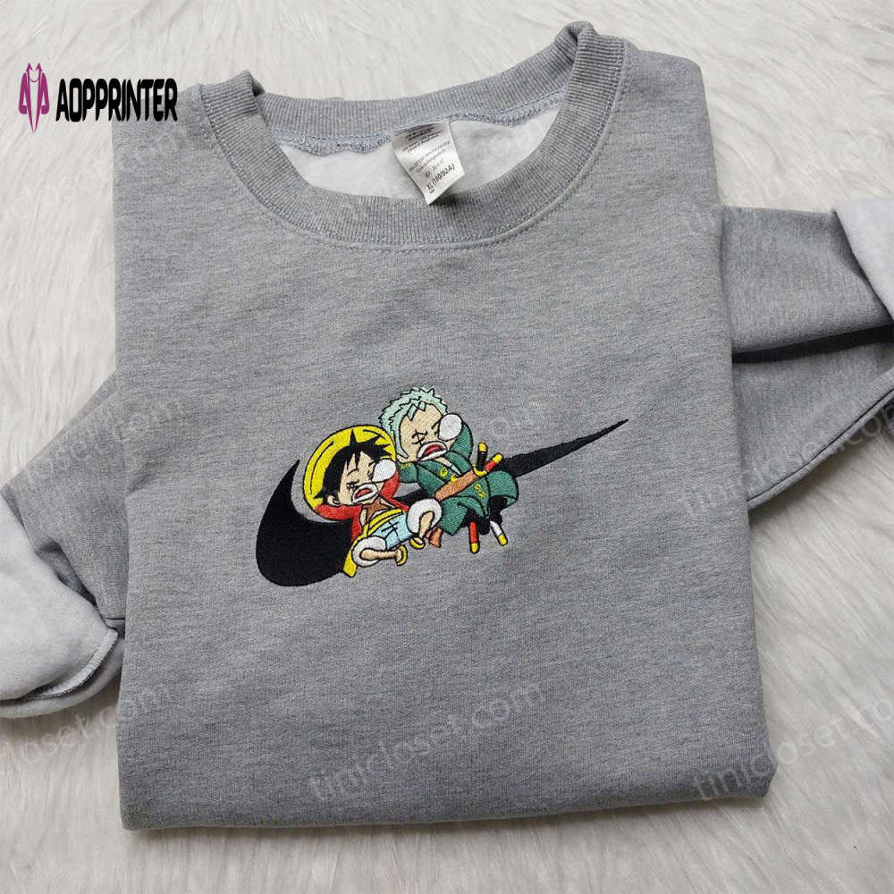 Luffy zoro nike swoosh shirt & one piece hoodie: anime embroidered apparel at hot topic Embroidered Shirt