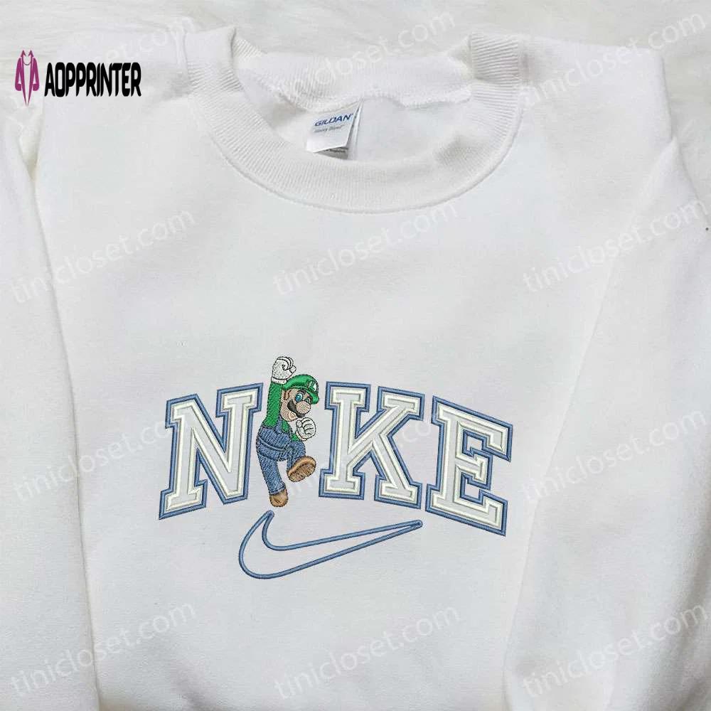 Luigi x nike embroidered cartoon tshirt: super mario inspired shirt for a fun and stylish look Embroidered Shirt