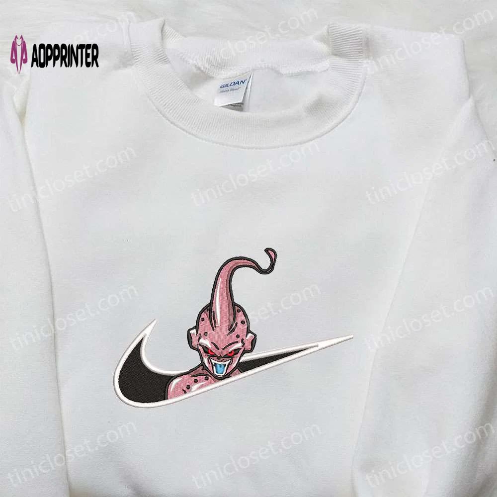 Majin buu x nike swoosh anime & dragon ball embroidered shirt nike inspired design Embroidered Shirt