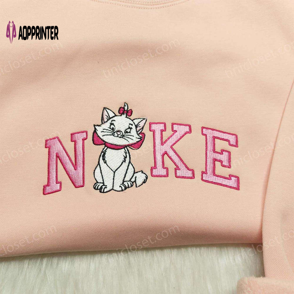 Marie cat nike embroidered sweatshirt – disneyland family shirts & nike inspired hoodie Embroidered Shirt