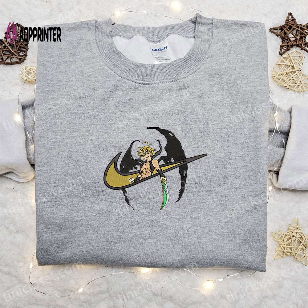 Meliodas x nike swoosh anime hoodie: seven deadly sins embroidered shirt nike inspired – shop now! Embroidered Shirt
