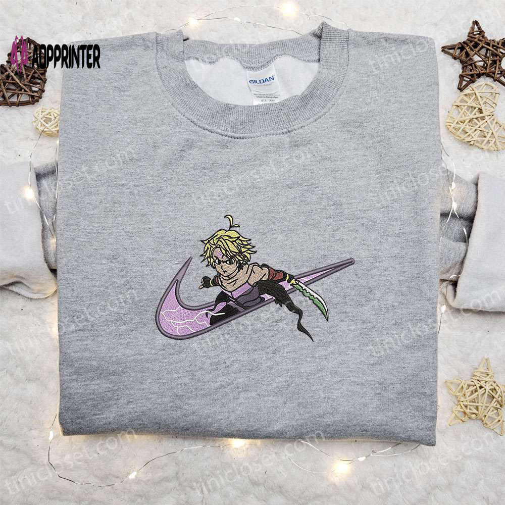 Meliodas x swoosh anime embroidered shirt: the seven deadly sins nike inspired tee Embroidered Shirt